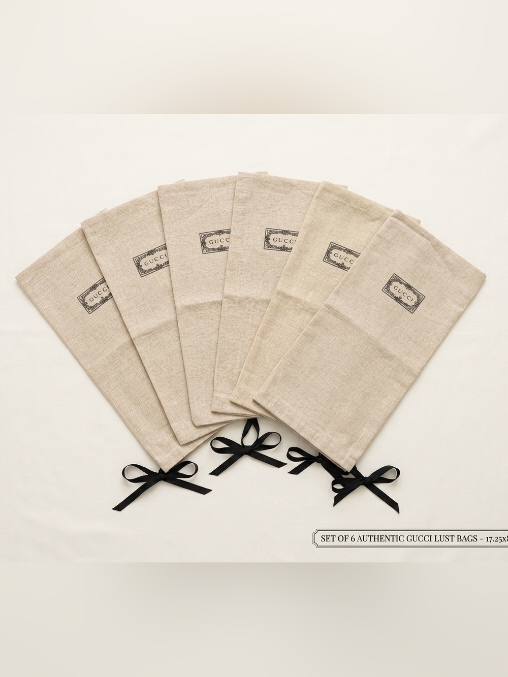 Authentic Gucci Linen Dust Bags Set of 6 | 17.25”x8” Luxury Wedding Gift Bags